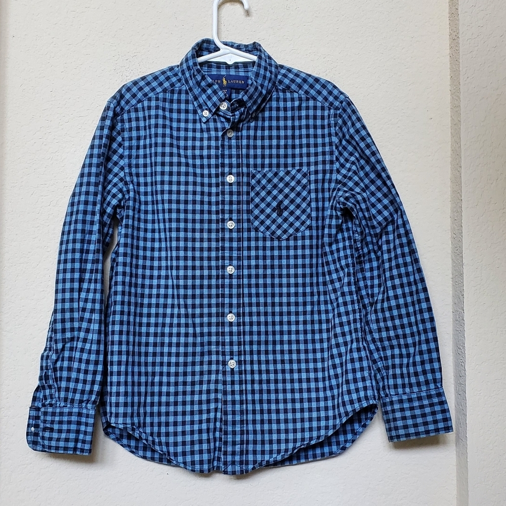 Ralph Lauren Boys Navy Checkered Casual Shirt.  Size 8
